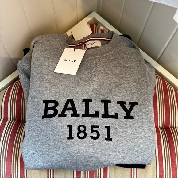 NWT Bally 1851 Melange Cotton Embroidered Logo Sweatshirt in Gray - Picture 6 of 16